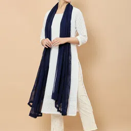 Soch Navy Blue Embroidered Dupatta with Thread Work-33