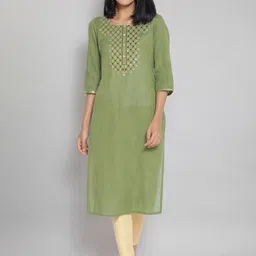 AURELIA Women Green Ethnic Motifs Yoke Design Thread Work Kurta-picture-8