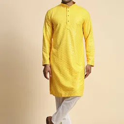 Pro-Ethic STYLE DEVELOPER Floral Embroidered Sequinned Pure Cotton Kurta With Pyjamas-7