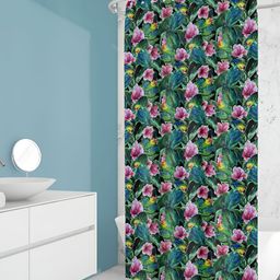 ArtzFolio Green and Pink Floral Printed Waterproof Shower Curtain-84
