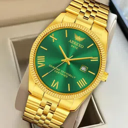 Abrexo Men Patterned Dial & Stainless Steel Straps Analogue Watch Abx7777-Green Golden-14