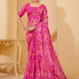 DURGA EMPORIO Floral Printed Zari Pure Chiffon Saree-picture-41