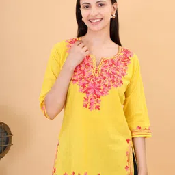 ZREMA Women Floral Embroidered Thread Work Straight Handloom Kurti-20