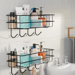 Kuber Industries Grey Set Of 2 Metal Self Adhesive Bathroom Organiser-57