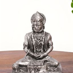 INTERNATIONAL GIFT Silver-Toned Lord Hanuman in Meditation Pose Religious Idol Showpiece-image-78