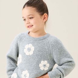 Angel & Rocket Girls Round Neck Floral Embroidered Pullover Sweater-image-63