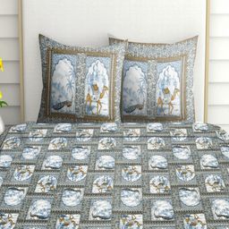 Spangle Olive Green & Blue Ethnic Motifs 260 TC King Bedsheet with 2 Pillow Covers-image-35