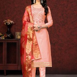 SHADOW & SAINING Embellished Beads and Stones Modal Chanderi Unstitched Dress Material-image-11