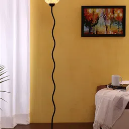 Devansh White & Yellow Textured Zig Zag Floor Lamp-13