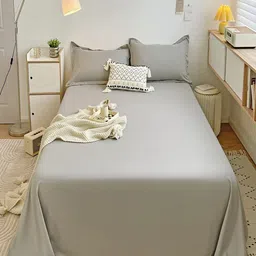 JC HOME Grey 140 TC King Bedsheet With 2 Pillow Covers-picture-34