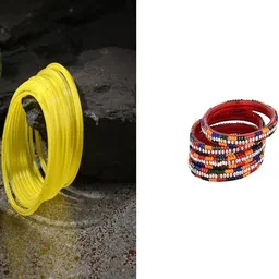 1ST TIME Set Of 16 Yellow Alloy Artificial Stones & Beads Bangles-picture-18