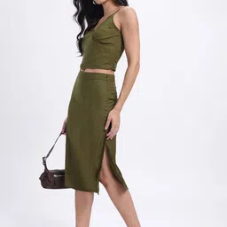 glitchez Sweet & Spicy Shoulder Straps Lace Insert Detail Slim Fit Top with Skirt-image-92