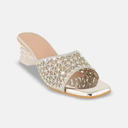 Rubeezz Embellished Block Sandals with Laser Cuts-17