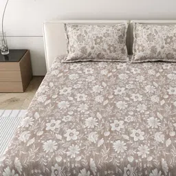 MAFATLAL Beige & Grey Floral 186 TC Pure Cotton King Bedsheet Set 1.08 m x 1.08 m-image-22