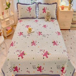 JC HOME Purple & White Printed Cotton Double Super King Bed & Pillow Cover-image-54