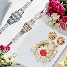 MEIRA JEWELLERY Set Of 2 Stone-Studded Rakhi With Greeting Card Gift Set-image-78