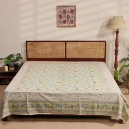 Fabindia Green & Blue Tarinika Printed King Size Bed Cover-image-50