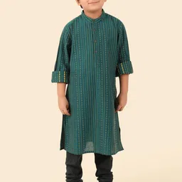 Fabindia Boys Geometric Embroidered Thread Work Mandarin Collar Cotton Straight Kurta-47