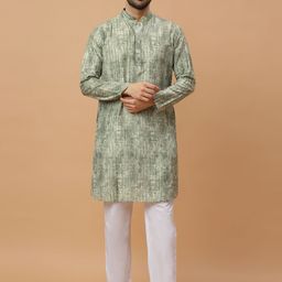 Be Desi Men Abstract Printed Mandarin Collar Straight Kurta with Pyjamas-18