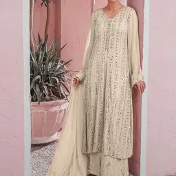 ODETTE Women Embroidered Regular Sequinned Kurta with Palazzos & With Dupatta-44