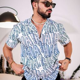 Foomer Typography Printed Spread Collar Standard Cotton Casual Shirt-image-8