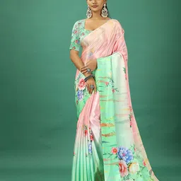 NIRMAL CREATION Floral Printed Pure Crepe Saree-image-96