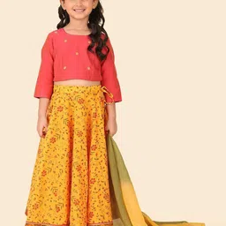 Fabindia Girls Embroidered Cotton Silk Ready to Wear Lehenga & Blouse With Dupatta-picture-3