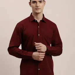 Turtle Men Standard Spread Collar Solid Cotton Slim Fit Formal Shirt-image-76