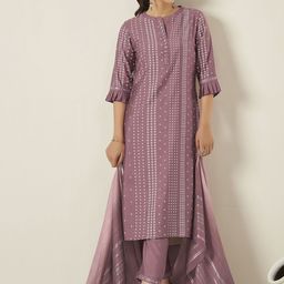 Anouk Bandhani Printed Regular Mirror Work Chanderi Silk Kurta With Trousers With Dupatta-21