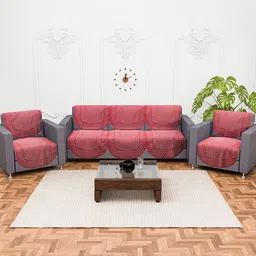 Kuber Industries Maroon & White Set of 10 Cotton Sofa Cover-25