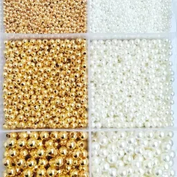 Gold and off white Pearl beads 4,6,8 mm for craft and jewellery making 1400 pcs-15