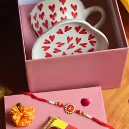 WEAVING HOMES Rakhi With Mug Plate & Roli Chawal Gift Set-13