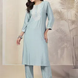 Nayam By Lakshita Ethnic Motifs Embroidered Straight Kurta With Palazzos & Dupatta-picture-24