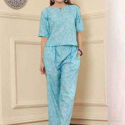 Chanting Blue Printed Top With Palazzo-11