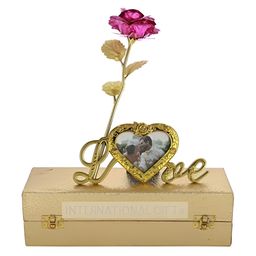 INTERNATIONAL GIFT Pink & Gold Toned Rose Flower With Photo Frame Gift Set-image-87