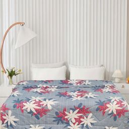 Aura Blue & Red Floral Printed Microfiber AC Room 300 GSM Double Bed Comforter-picture-17