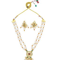 aadita Kundan Studded And Beaded Necklace And Earrings-20