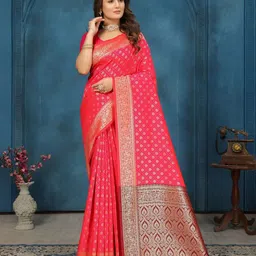 MORDEN MUSE Ethnic Motifs Woven Design Zari Kanjeevaram Saree With Unstitched Blouse-picture-49