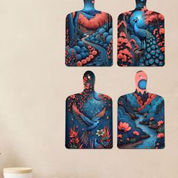ArtVibes Blue & Red 4 Pieces Madhubani Printed Wooden Wall Hangings-image-88
