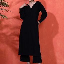 Sangria Striped Self Design Pure Cotton Straight Kurta & Trousers-11