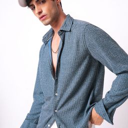 VASTRADO Plush Prussian Ribbed Knitted Classic Slim Fit Shirt-image-26