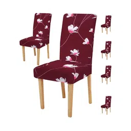 FAVRIA 6-Pcs Maroon & Pink Printed Stretchable Dining Chair Covers-16
