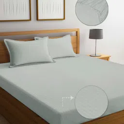 Myntra Elegant Homes Grey Striped 300TC King Fitted Bedsheet Set 2.50m x 2.25m-image-76