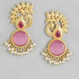 Anouk Gold-Plated Artificial Stones Studded And Beaded Peacock Shaped Drop Earrings image 4