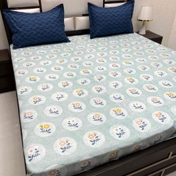 Pure Decor Leisure Fur Blue Floral 240 TC Cotton King Bedsheet With 2 Pillow Covers-picture-17