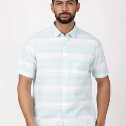 Indian Terrain Men Classic Fit Horizontal Striped Spread Collar Pure Cotton Casual Shirt-picture-21