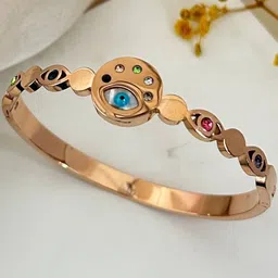 Zeviel Stainless Steel Rose Gold-Plated Artificial Stones Studded Bangle-Style Bracelet-picture-26