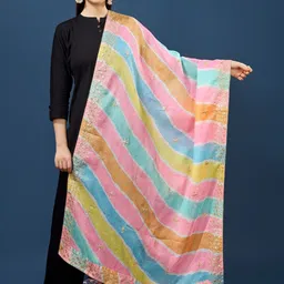 A R SILK DUPATTA HUB Leheriya Printed Zari Cotton Dupatta-picture-27