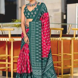 Suha Pink Pure Cotton Printed Block Print Sarees-picture-39