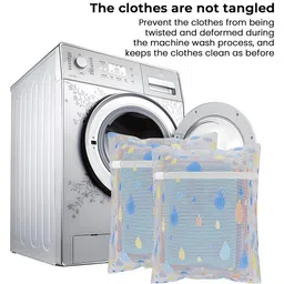 Kuber Industries White & Blue 6 Pieces Drop Printed Reusable Laundry Bags With Zipper image 4